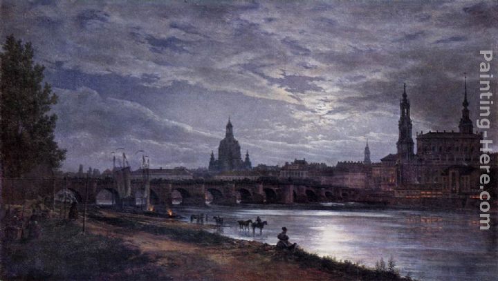 View of Dresden at Full Moon painting - Johan Christian Clausen Dahl View of Dresden at Full Moon art painting
